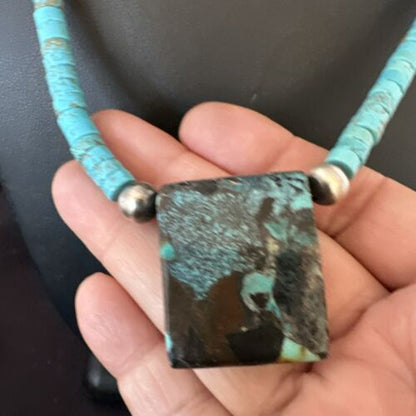 Navajo SpiderWeb Turquoise Heishi Pearls Necklace | Sterling Silver | 20" | Authentic Native American Handmade | 17094