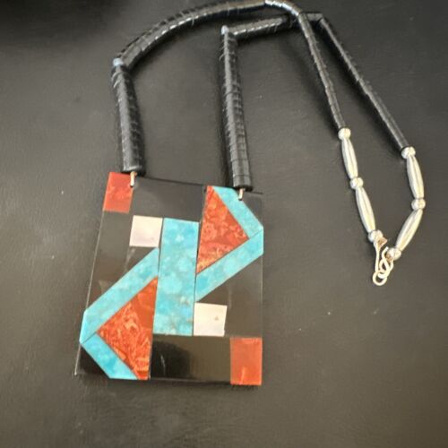 Navajo Blue Turquoise Black Onyx Necklace | Sterling Silver | 21" | Authentic Native American Handmade | 15766