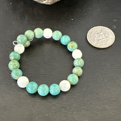 Turquoise Memory Wire Bracelet | Stainless Steel | Mother of Pearl Beads | 7" | 17628