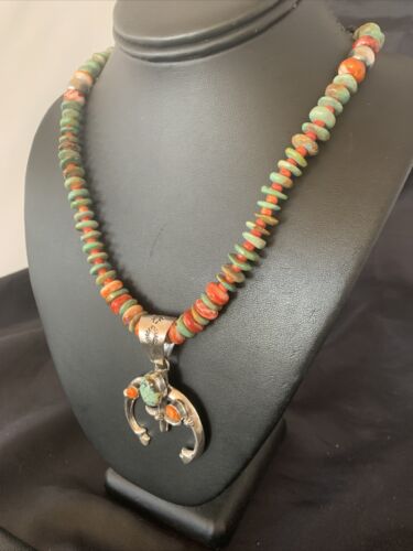 Navajo Turquoise Pendant Necklace | Sterling Silver | Native American Handmade | Naja 24" | 11569