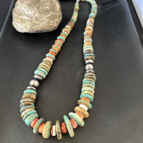 Royston Turquoise Spiny Graduated Navajo Pearls Necklace | Sterling Silver | Authentic Native American | 25" | 17003