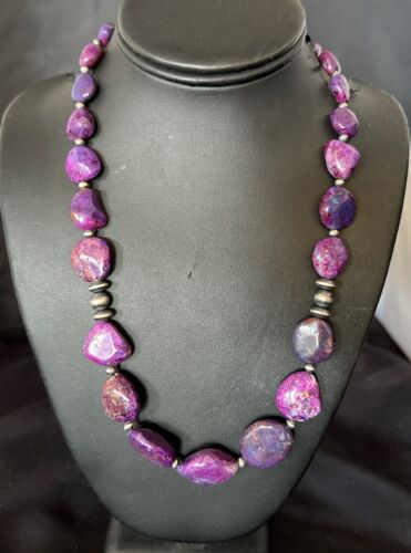 Navajo Pearl Purple Mojave Turquoise Pendant Necklace | Sterling Silver | Authentic Native American Handmade | 21" | 17497