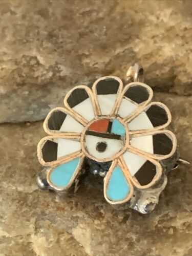 Zuni Sunface Pin Pendant | Turquoise, Mother of Pearl, Spiny Oyster | Sterling Silver | 01179