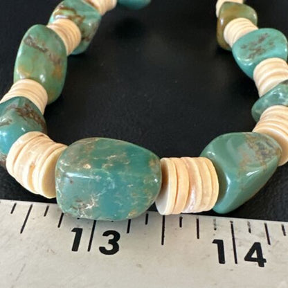Santo Domingo Green Nugget Turquoise Necklace | Sterling Silver | 30" | Authentic Native American Handmade | 15291 - Masha USA