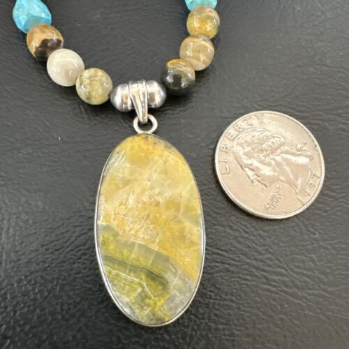Men's BumbleBee Jasper Pendant Necklace | Navajo Pearls | Sterling Silver | Authentic Native American Handmade | 16876