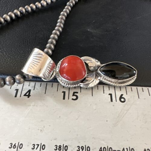 Navajo White Buffalo Coral Onyx Pearls Cluster Pendant | Sterling Silver | Native American Handmade | 15448