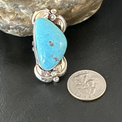 Women's Blue Kingman Turquoise Ring | Navajo Sterling Silver | Sz 7 | Authentic Native American Handmade | 15662