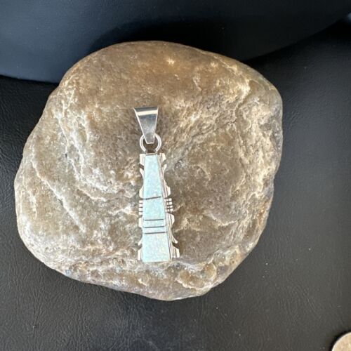 Navajo White Opal Inlay Pendant Necklace | Sterling Silver | Authentic Native American Handmade | 15679