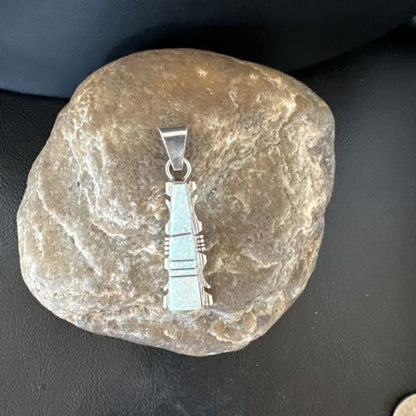 Navajo White Opal Inlay Pendant Necklace | Sterling Silver | Authentic Native American Handmade | 15679