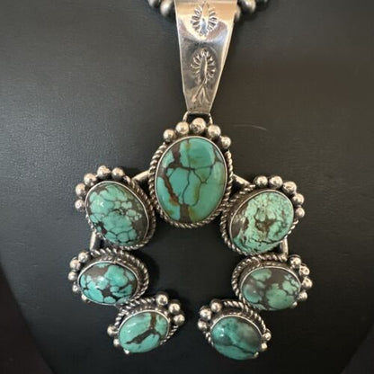 Navajo Spiderweb Turquoise Naja Pendant | Sterling Silver | Authentic Native American Handmade | 16807