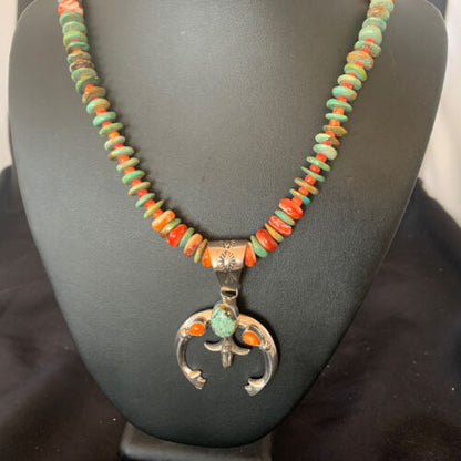 Navajo Turquoise Pendant Necklace | Sterling Silver | Native American Handmade | Naja 24" | 11569