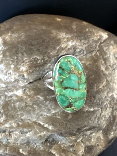 Navajo Green Mojave Turquoise Ring | Sterling Silver | Sz 7 | Authentic Native American Handmade | 15592
