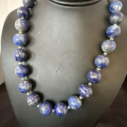 Navajo Blue Denim Lapis Necklace | Sterling Silver | 16mm | 18" | Authentic Native American Handmade | 17303