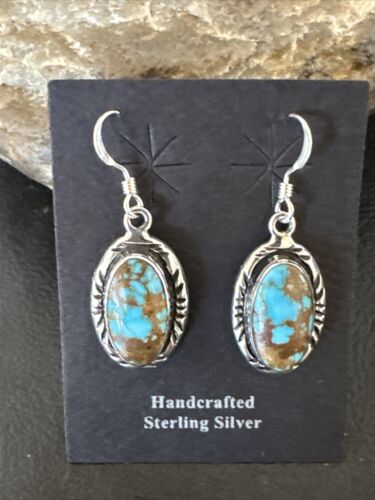 Navajo Blue Red Skin Turquoise Dangle Earrings | Sterling Silver | Authentic Native American Handmade | 16508