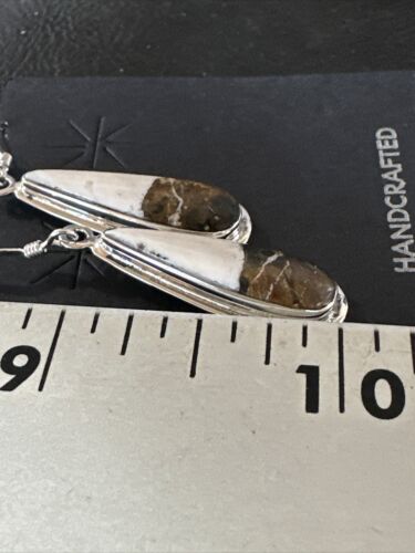 Navajo White Buffalo Turquoise Dangle Earrings | Sterling Silver | Authentic Native American Handmade | 16521