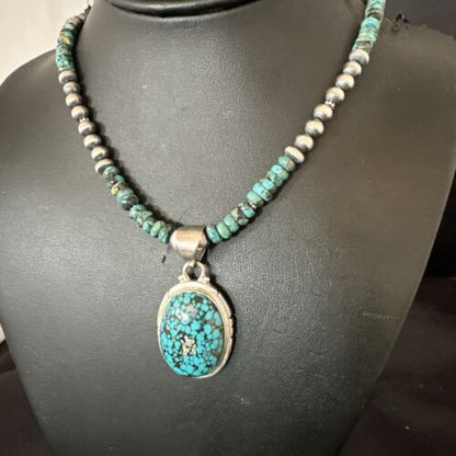 Navajo Men's Blue Spiderweb Turquoise Pendant Necklace | Sterling Silver | 17081