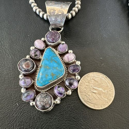 Navajo Purple Charoite Turquoise Pendant Necklace | Sterling Silver | Multi-Stone | 17189