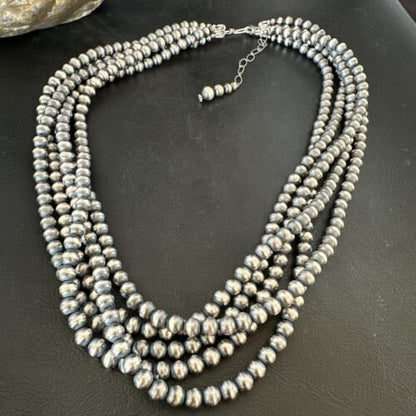 6mm Sterling Silver | Navajo Pearls Necklace | 5 Strand | 20” Authentic Native American | 17473