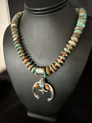 Navajo Turquoise Spiny Oyster Naja Pendant Necklace | Sterling Silver | 28" | Authentic Native American Handmade | 14846