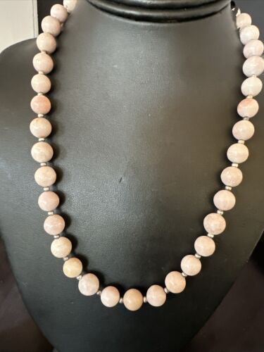 Navajo Pink Conch 10mm Bead Necklace | Sterling Silver | 18" | Authentic Native American Handmade | 17545