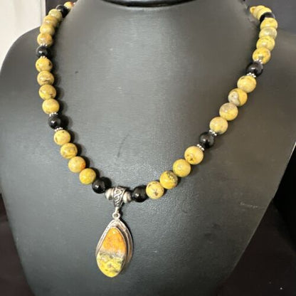 Navajo Bumblebee Jasper Pendant Necklace | Sterling Silver | Native American Handmade | 16016