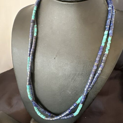Navajo Blue Turquoise Lapis Necklace | Sterling Silver | 22" | Authentic Native American Handmade | 17554