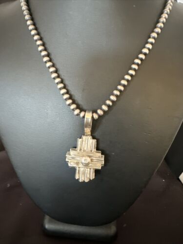 Men's Zia Pendant Necklace | Navajo Pearls | Sterling Silver | Authentic Native American Handmade | 16424