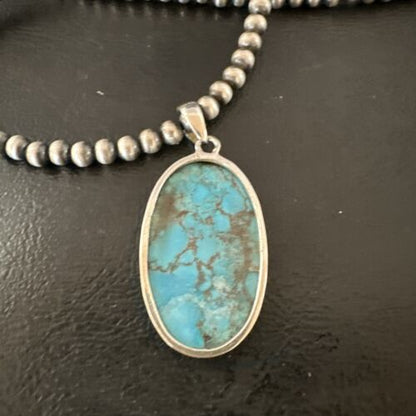 Navajo Blue Spiderweb Turquoise Pendant Necklace | Sterling Silver | Authentic Native American Handmade | 17025