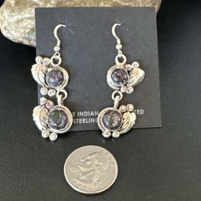 Navajo Purple Sugilite Dangle Earrings | Sterling Silver | 2" | Authentic Native American Handmade | 15693