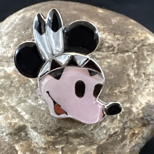 Navajo Sterling Silver Disney Minnie Mouse Zuni Inlay Ring | Sz 6 | Handmade Southwestern Jewelry | 16751