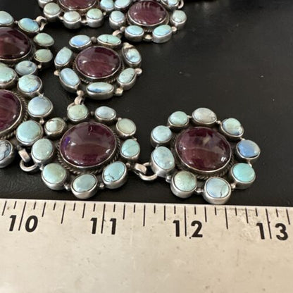 Navajo Turquoise Purple Spiny Cluster Lariat Necklace Pendant | Golden Hills | Authentic Native American Handmade | 16190