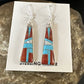 Navajo Blue Turquoise Red Coral Inlay Earrings | Sterling Silver | 1" | Authentic Native American Handmade | 15701