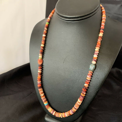 Navajo Spiny Oyster Turquoise Necklace | Sterling Silver | 22" | Authentic Native American Handmade | 10694