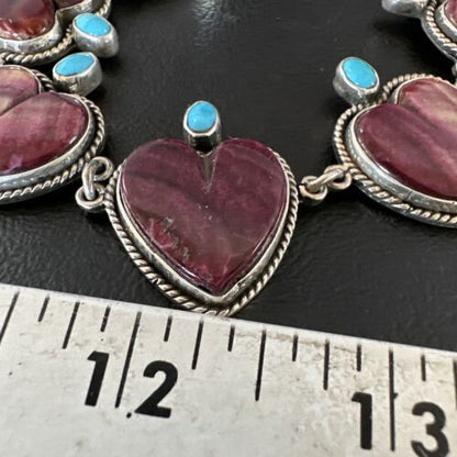 Navajo Lariat Necklace | Turquoise & Purple Spiny Oyster | Sterling Silver | 42" | Authentic Native American Handmade | 16179