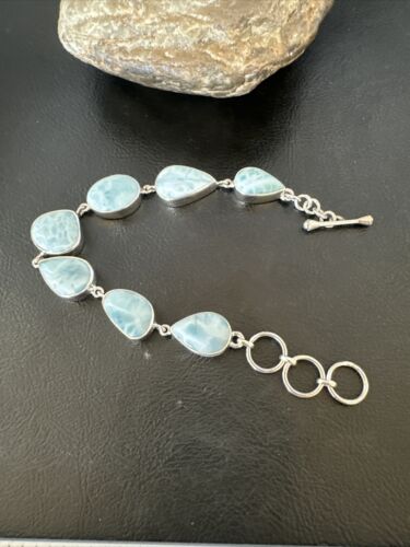 Navajo Blue Larimar Bracelet | Sterling Silver 7 Link | 8" | Authentic Native American Handmade | 16085