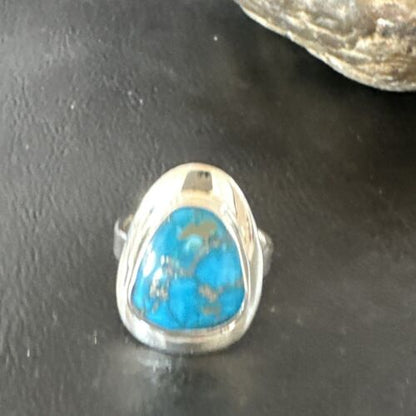 Navajo Blue Kingman Turquoise Ring | Sterling Silver | Sz 9 | Authentic Native American Handmade | 16587