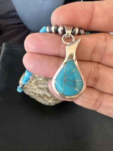 Navajo Kingman Turquoise Pendant Necklace | Sterling Silver | Native American Handmade | 14830