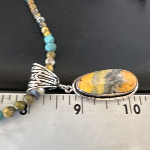 Navajo BumbleBee Jasper Pendant Necklace | Sterling Silver Pearls | Authentic Native American Handmade | 16879