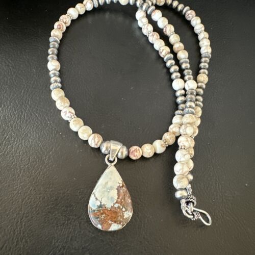 Women's Navajo Wild Horse Opal Necklace Pendant | Sterling Silver | Authentic Native American Handmade | 15814