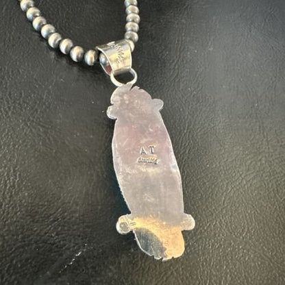 Navajo Kingman Turquoise Pendant Necklace | Sterling Silver Pearls | Authentic Native American Handmade | 15212 - Masha USA