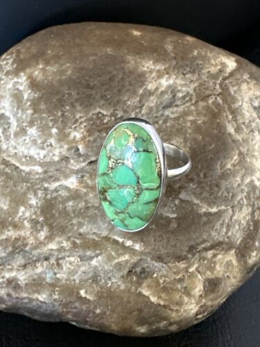 Navajo Green Mojave Turquoise Ring | Sterling Silver | Sz 8 | Authentic Native American Handmade | 15588