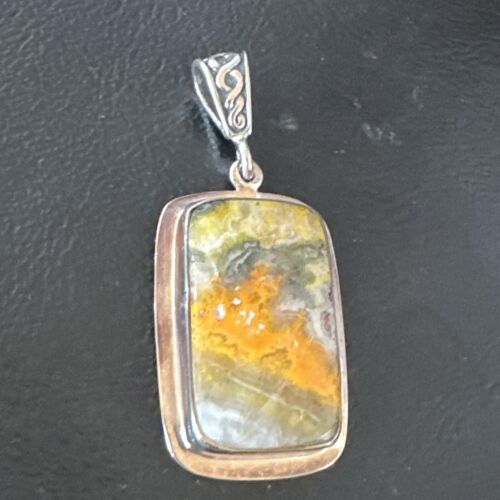 Navajo Bumblebee Jasper Pendant Necklace | Sterling Silver | Authentic Native American Handmade | 15962