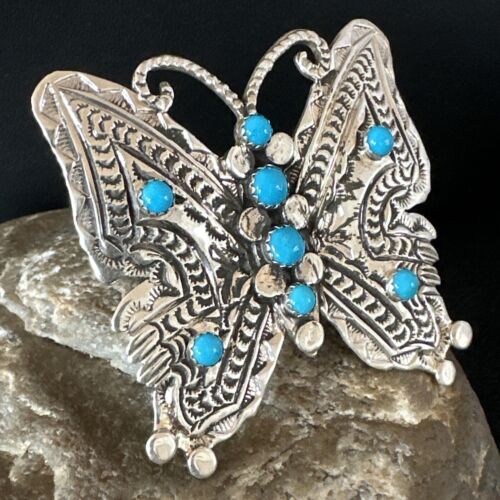 Navajo Turquoise Butterfly Ring | Authentic Native American Sterling Silver | Multi-Stone | Adjustable Women's Sz 8 | 16169