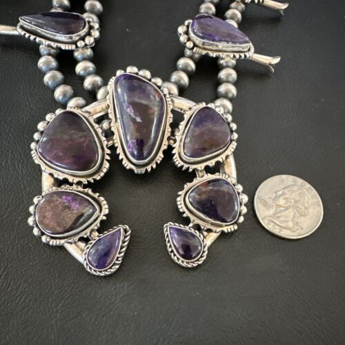 Navajo Squash Blossom Necklace with Purple Sugilite Pendant | Sterling Silver | 28" | 16940