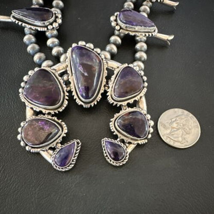 Navajo Squash Blossom Necklace with Purple Sugilite Pendant | Sterling Silver | 28" | 16940