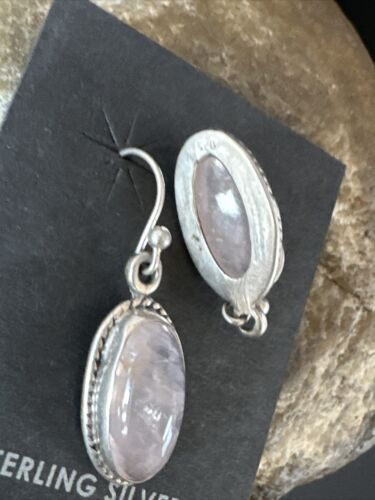 Navajo Pink Mother of Pearl Dangle Inlay Earrings | Sterling Silver | Authentic Native American Handmade | 15306