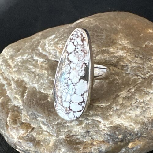 Navajo Wild Horse Turquoise Ring | Sterling Silver | Sz 8 Adjustable | Authentic Native American Handmade | 15554