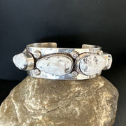 Men's Women's White Buffalo Turquoise Cuff Bracelet | Navajo Sterling Silver | Authentic Native American Handmade | 16966