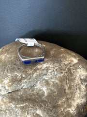 Navajo Navy Blue Lapis Inlay Ring | Sterling Silver | Sz 7 | Authentic Native American Handmade | 11290
