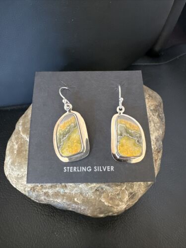 Navajo Bumblebee Jasper Earrings | Sterling Silver | Authentic Native American Handmade | 15822